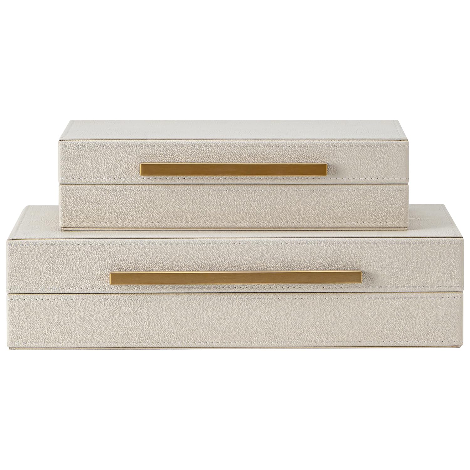 SYYSY boîtes vue de devant montrant design élégant et finition beige
