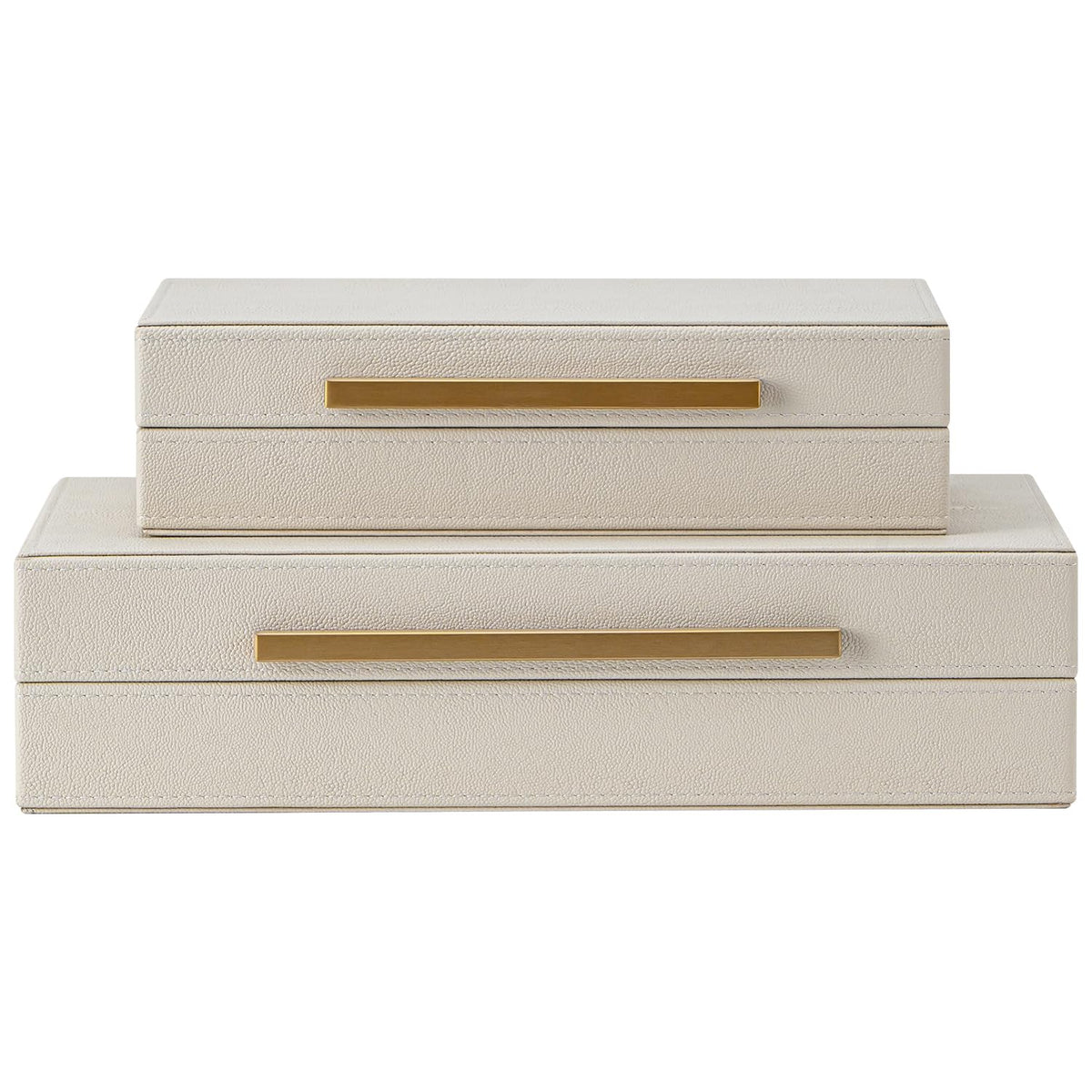 SYYSY boîtes vue de devant montrant design élégant et finition beige