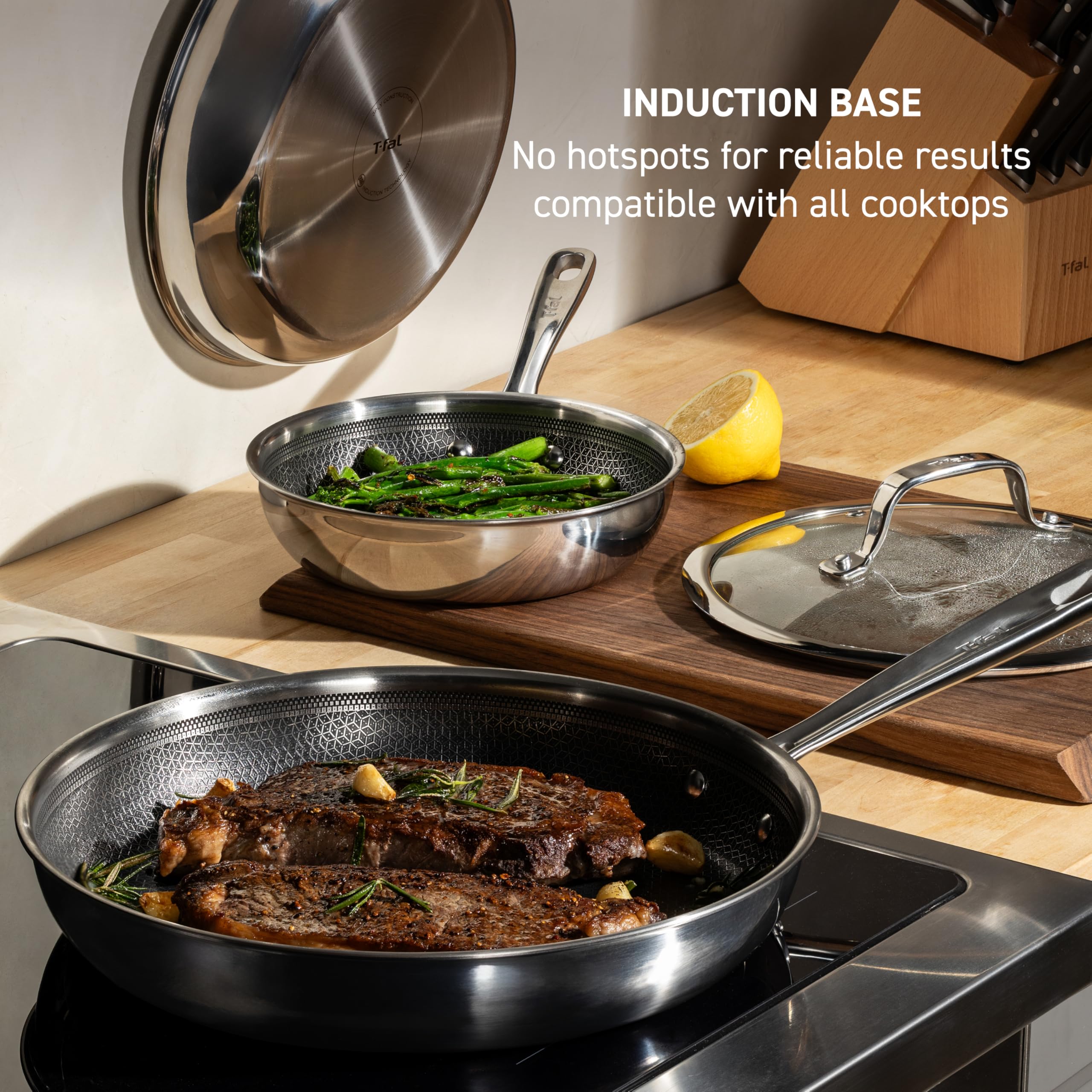 T‑Fal étiquette qui montre compatibilité induction et cuisson au four