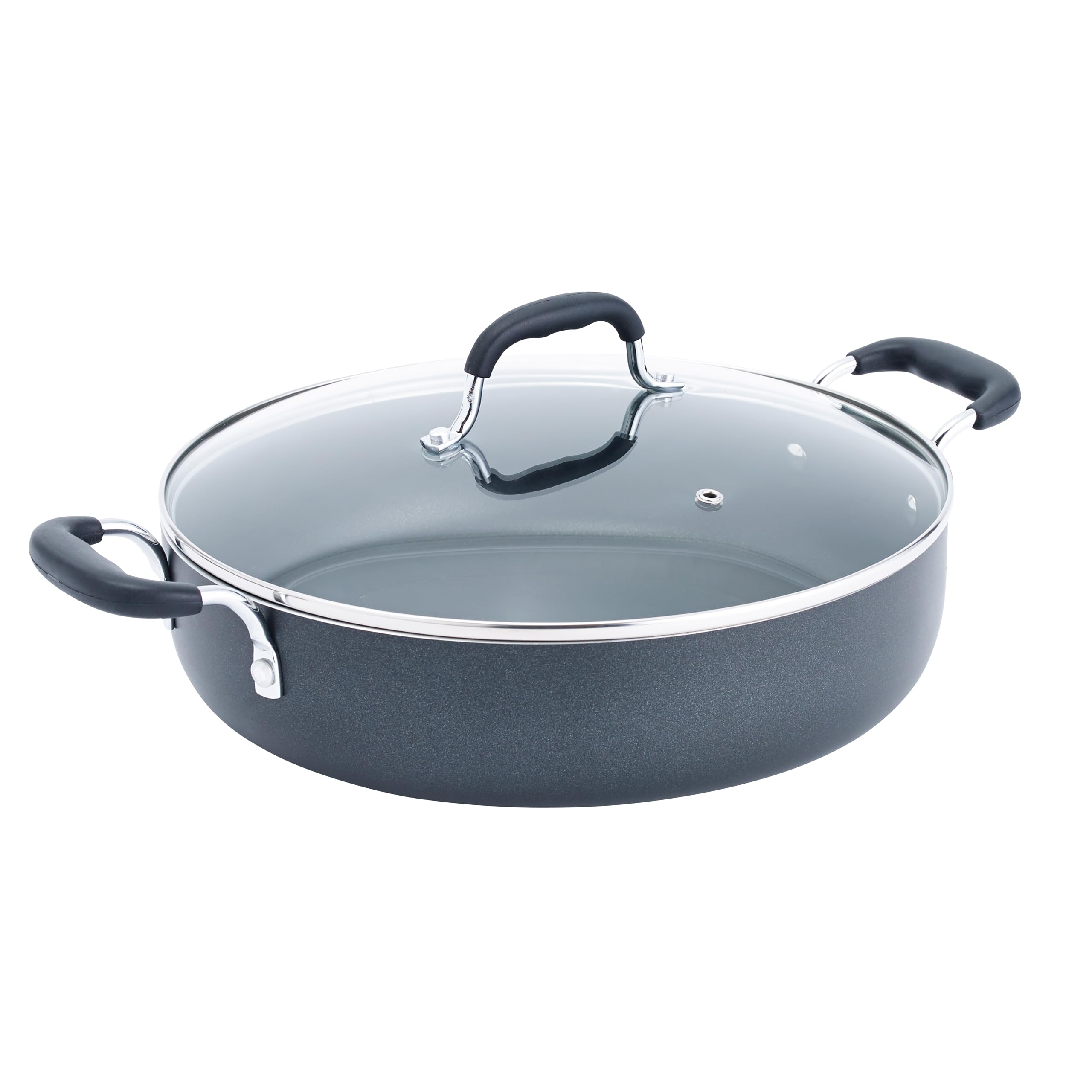 T-Fal faitout face avant bleu montrant la capacité et le couvercle pour cuisson facile