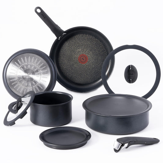 T-fal Ingenio Expertise ensemble face montrant modularité et gain de place
