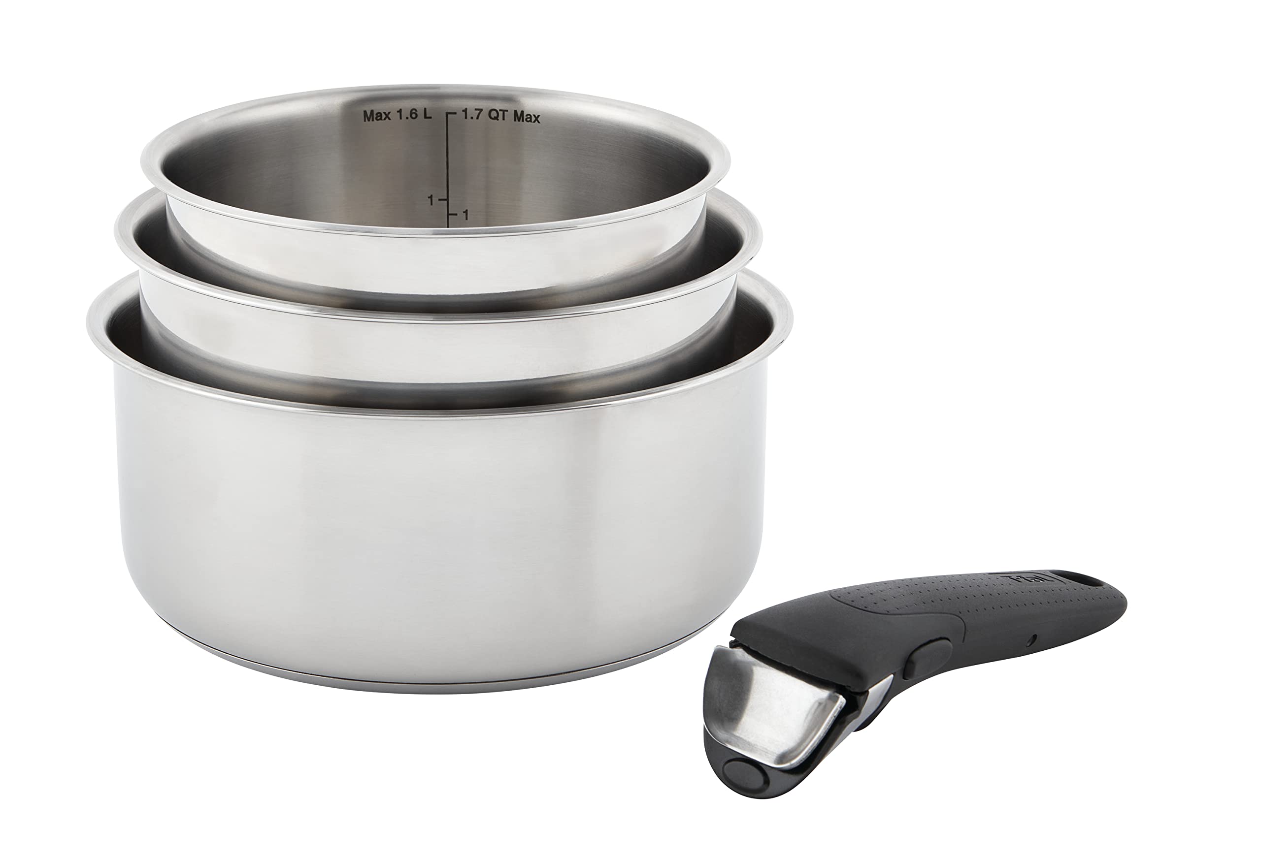 T-fal Ingenio ensemble empilé montrant gain d'espace et rangement facile