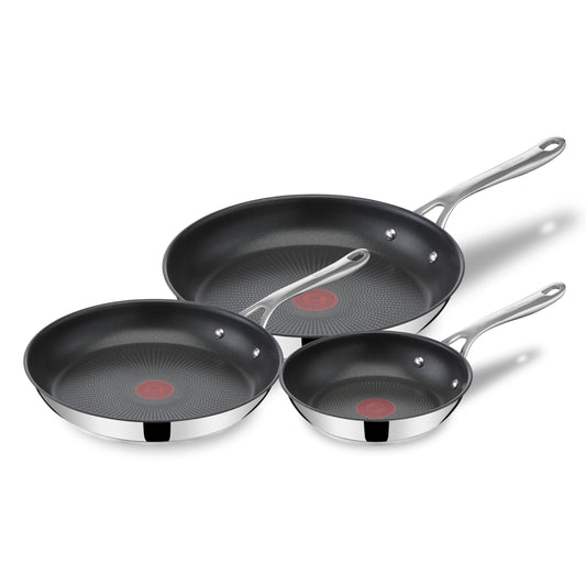 T-Fal Jamie Oliver face avant du set montrant finition inox et bords pratiques
