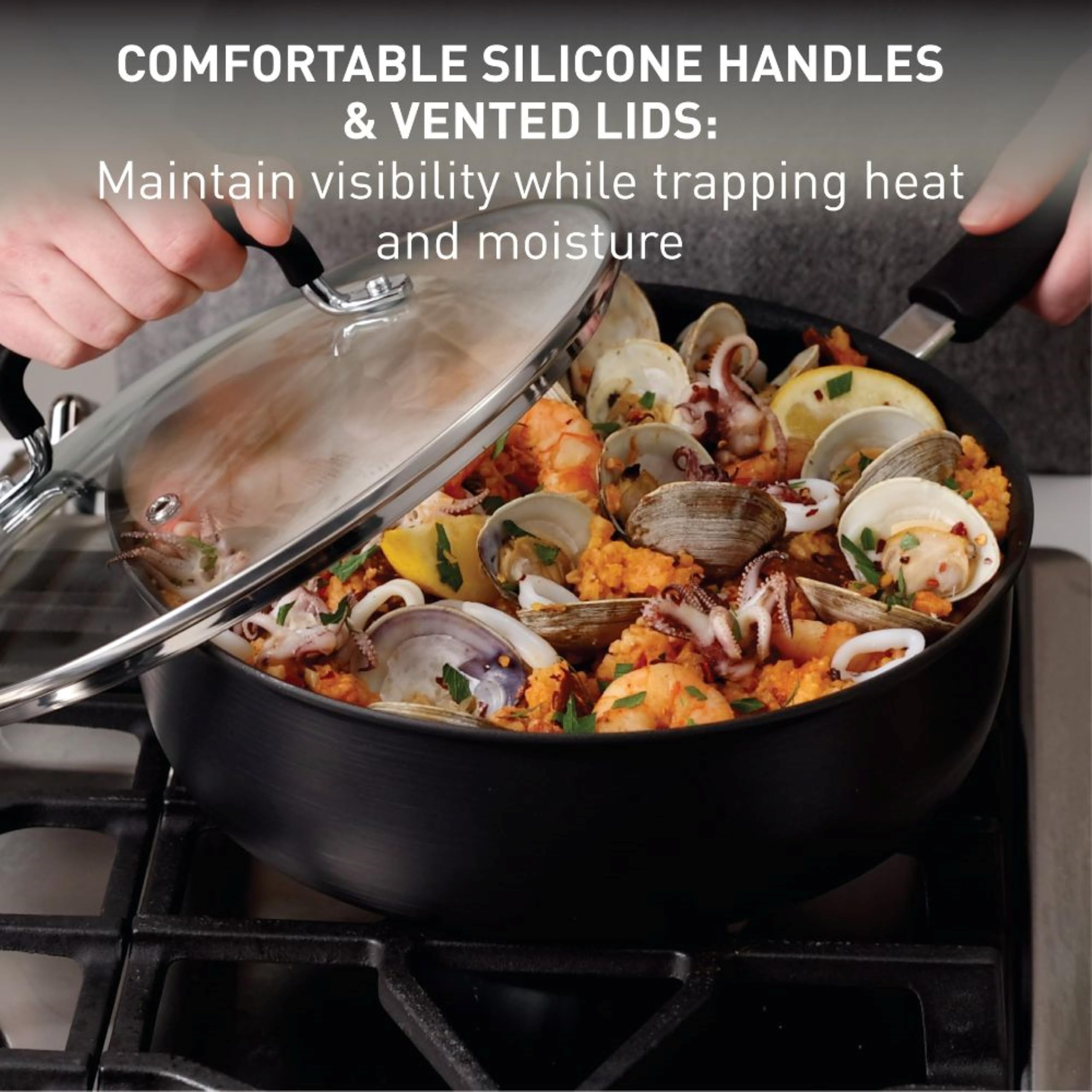 T-Fal poignée rivetée silicone offrant prise sûre et confort lors de la cuisson