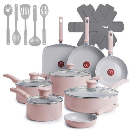 T-Fal ensemble face dusty rose montrant la variété et l'esthétique