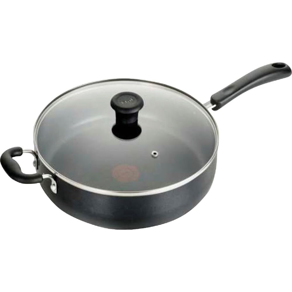 T-Fal sauteuse vue de face avec couvercle en verre montrant capacité et design