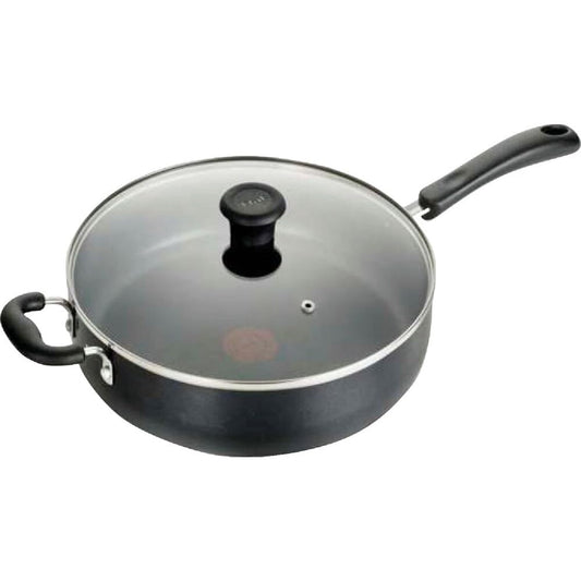 T-Fal sauteuse vue de face avec couvercle en verre montrant capacité et design