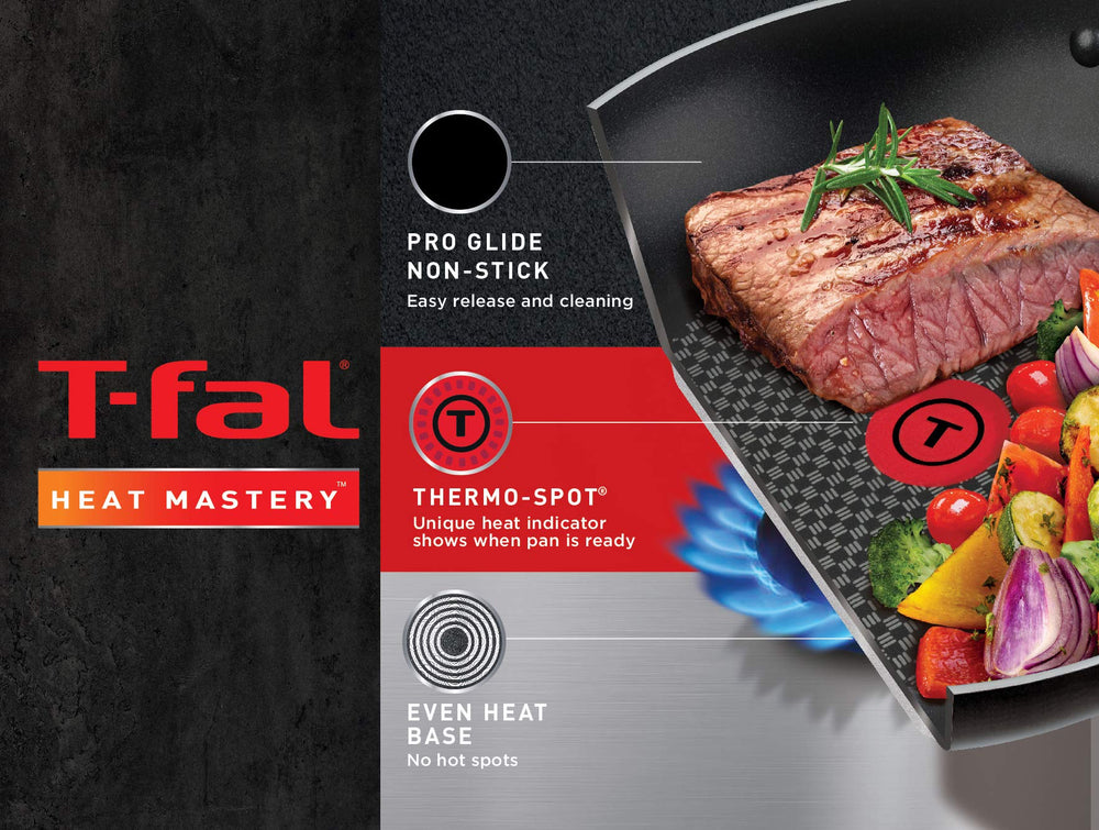 T-Fal comparaison d'échelle avec ustensiles montrant dimensions et capacité utiles