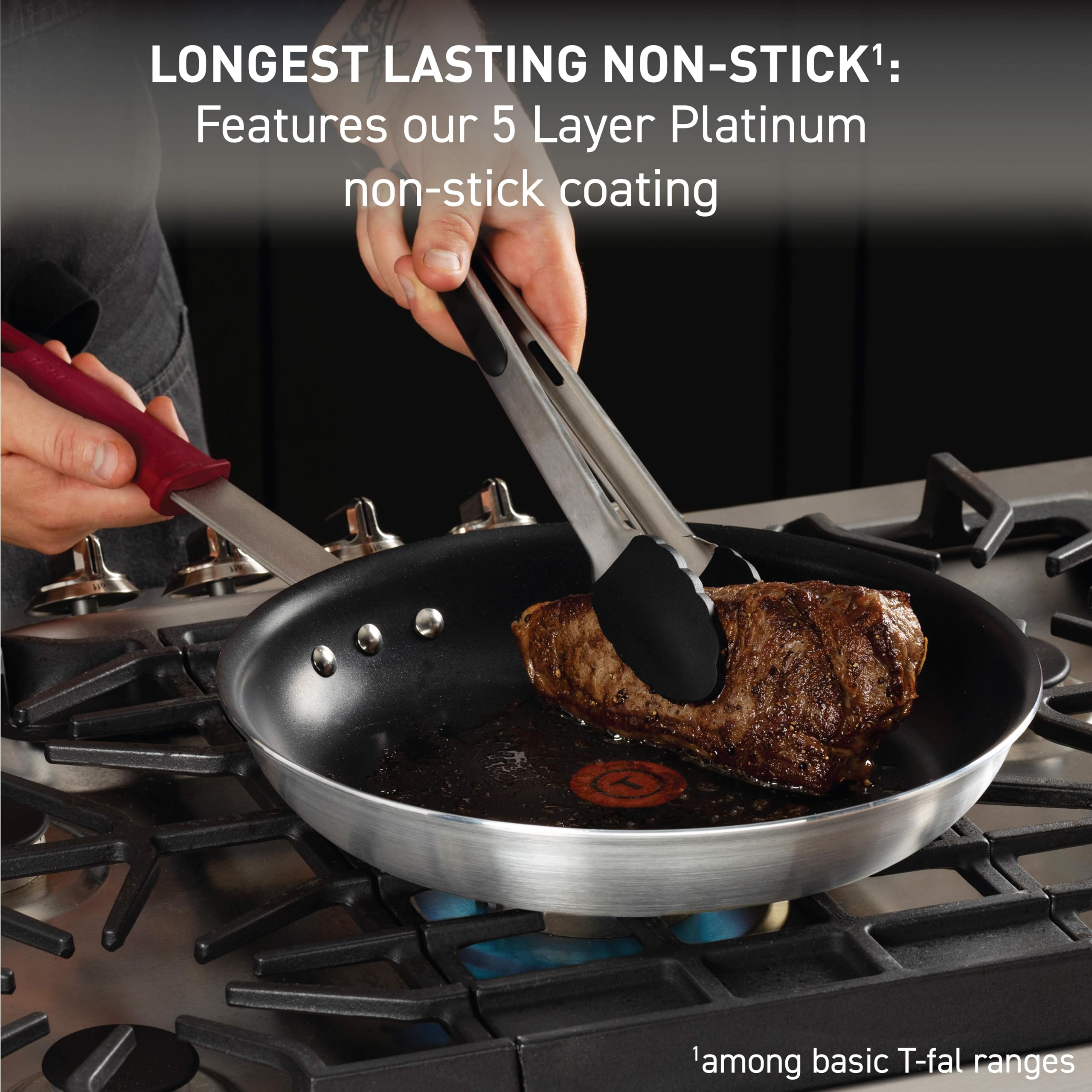 T-Fal manche inox triple-riveté avec gaine silicone amovible offrant confort