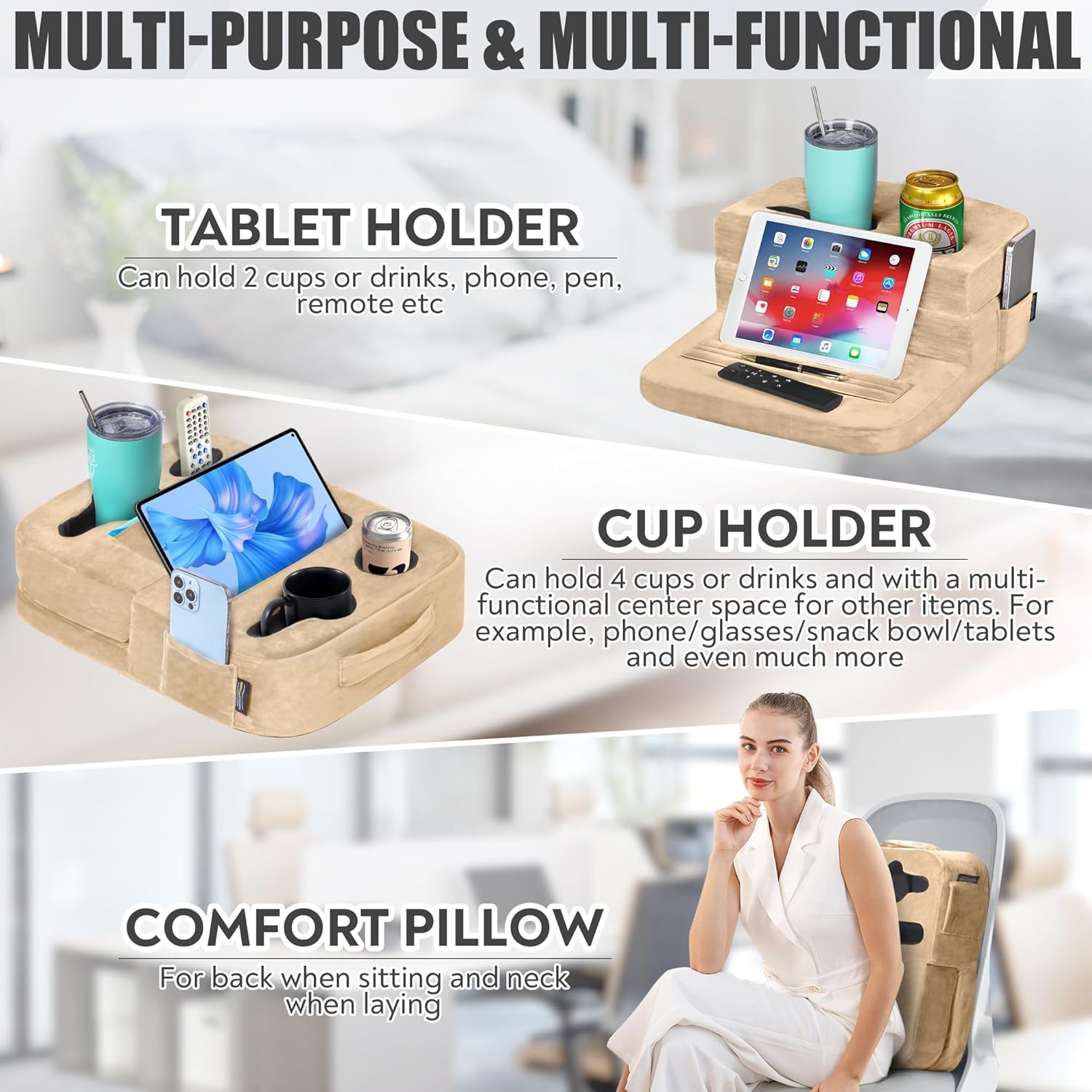 TabCouchCaddy posé sur canapé améliore confort et accès aux objets