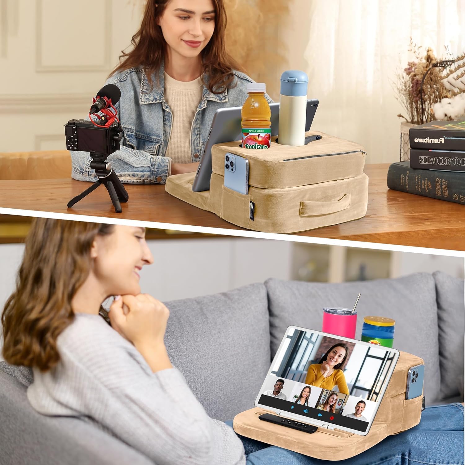 TabCouchCaddy comparaison taille avec tasse montre compacité pratique
