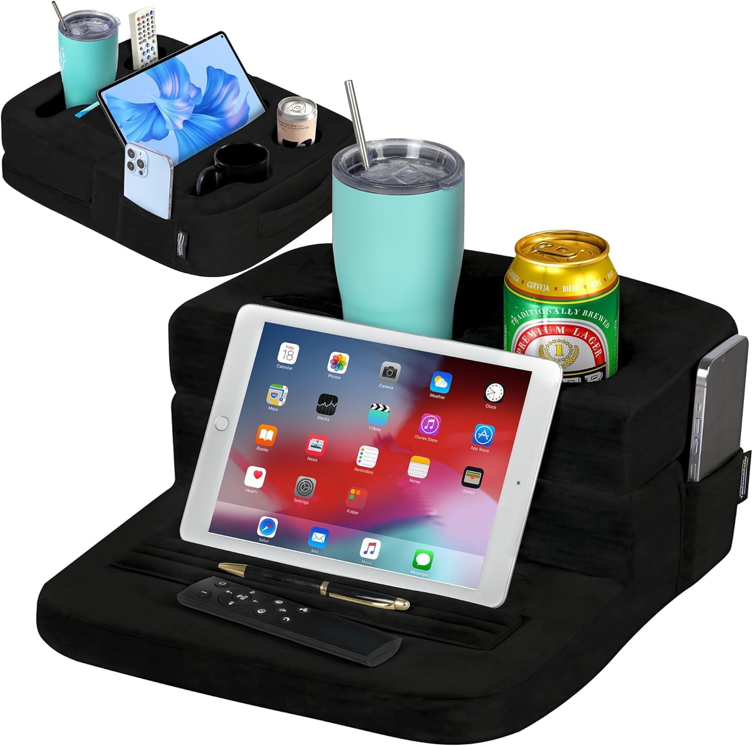 TabCouchCaddy détail insert plastique gobelet stabilité anti-renversement