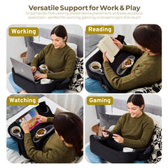 TabCouchCaddy poches latérales contenant téléphone et câbles pour rangement