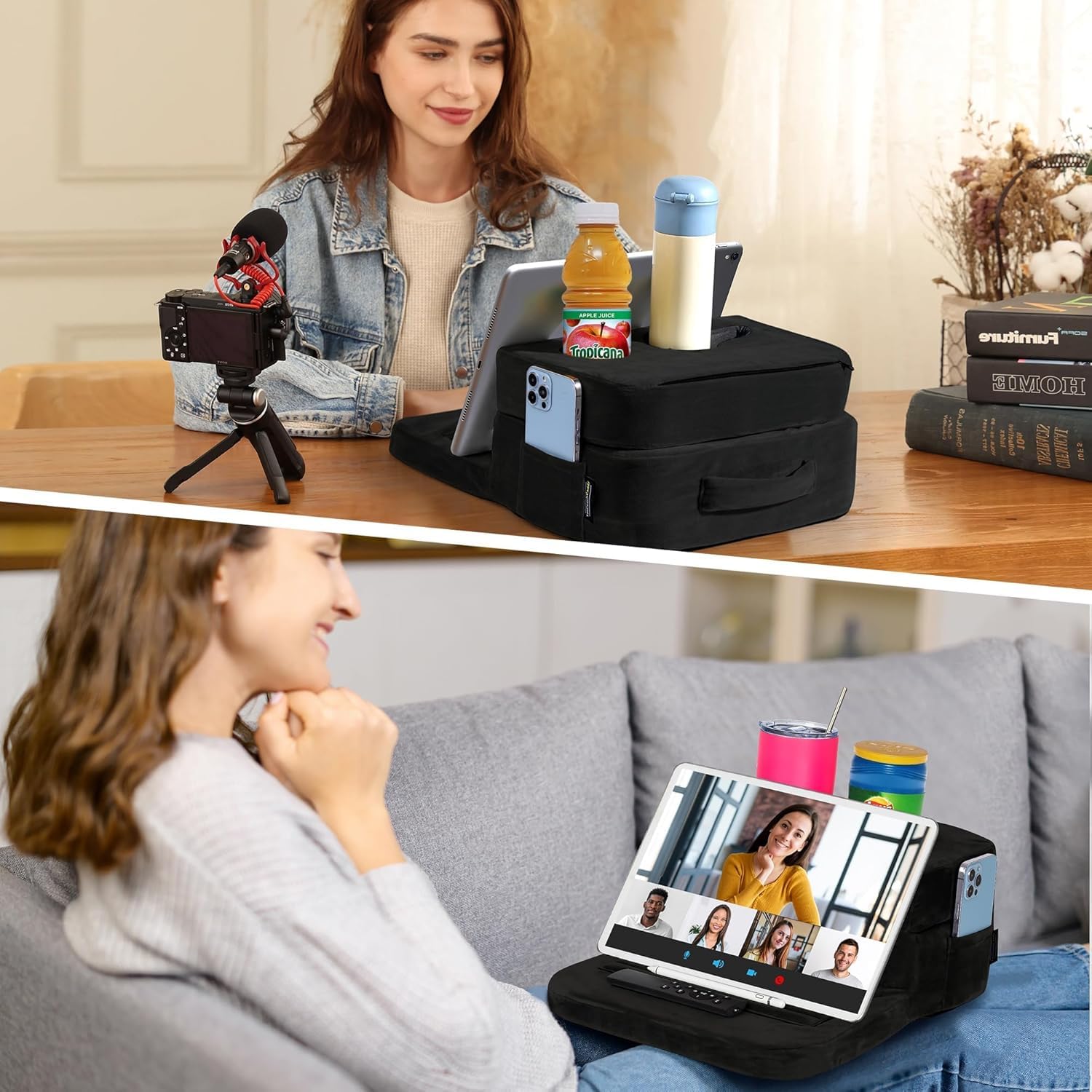TabCouchCaddy poches ouvertes pour télécommande et téléphone rangement sûr