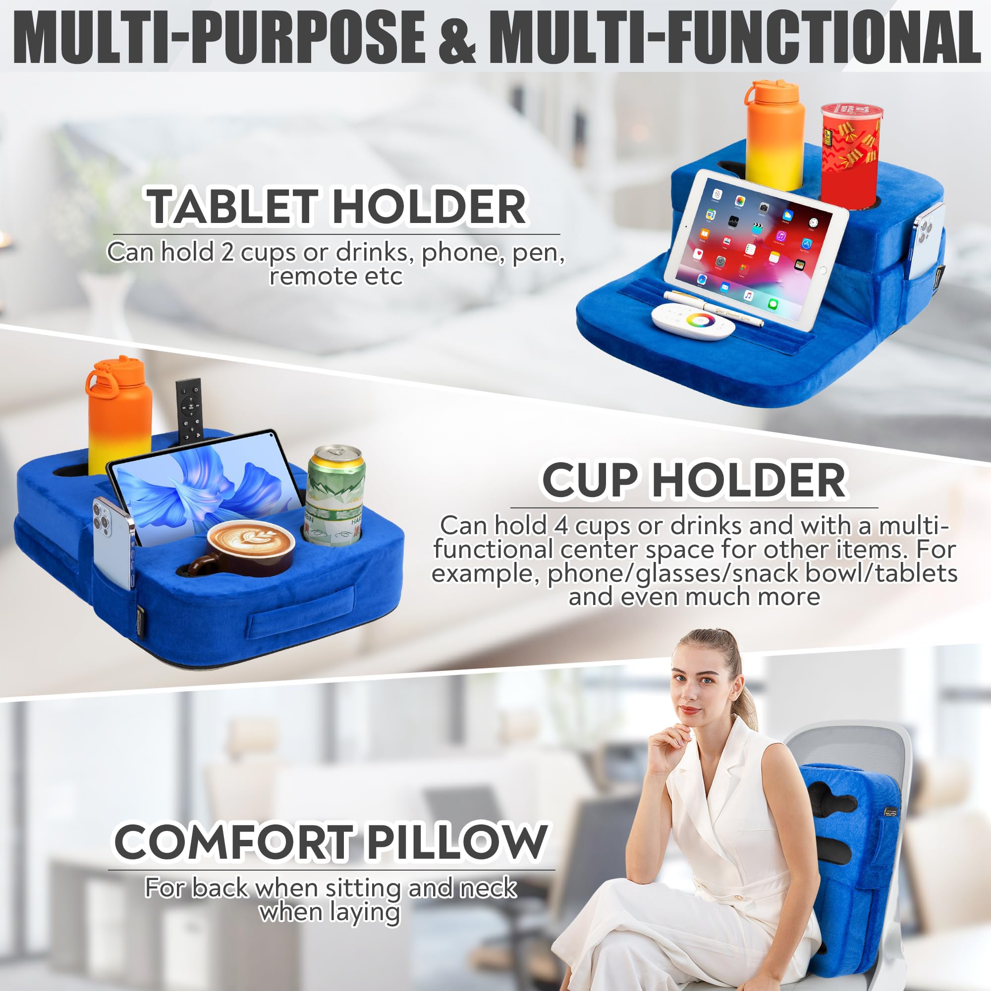 TabCouchCaddy tenant une tablette pour vision confortable et mains libres