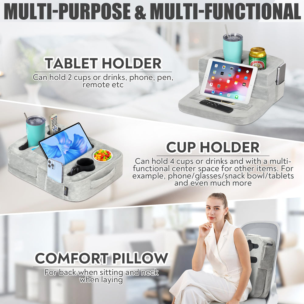 TabCouchCaddy posé sur canapé pendant séance cinéma, confort et organisation