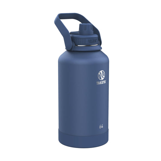 Takeya Actives vue avant de la bouteille montrant la finition midnight blue et robustesse