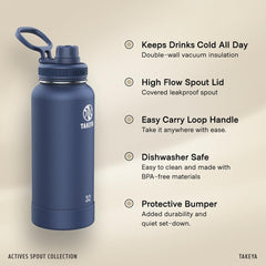 Takeya Actives gros plan acier inox 18/8 pour durabilité et propreté