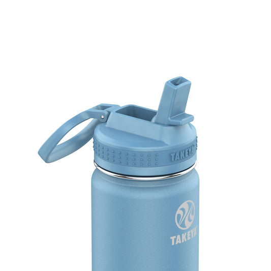 Takeya bouchon paille en inox illustrant ouverture étanche et usage facile