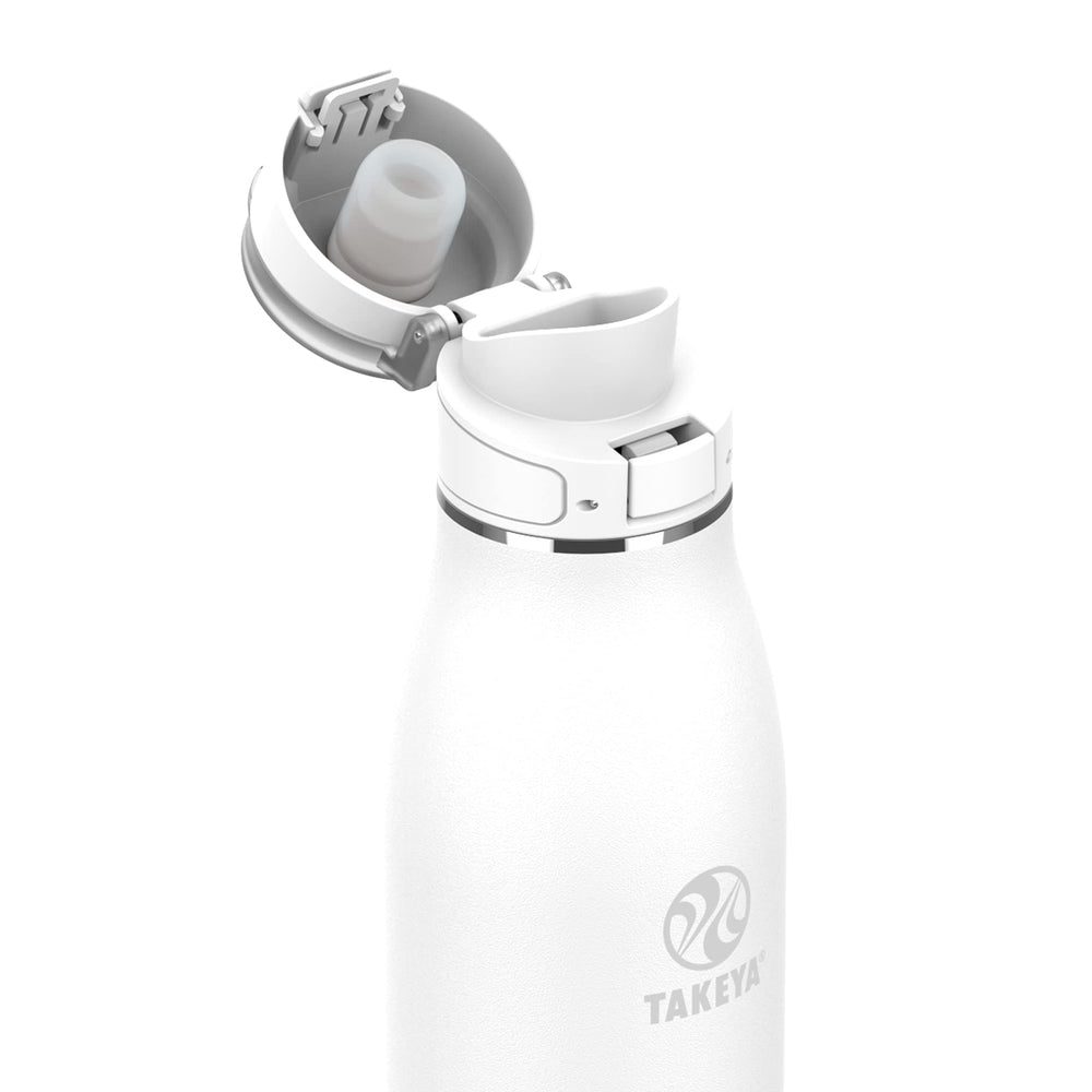 Takeya bouchon Flip-Lock ouvert et verrouillé, sécurité anti-fuite et usage à une main