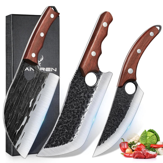 TAN REN coffret élégant montrant les trois couteaux et présentation cadeau