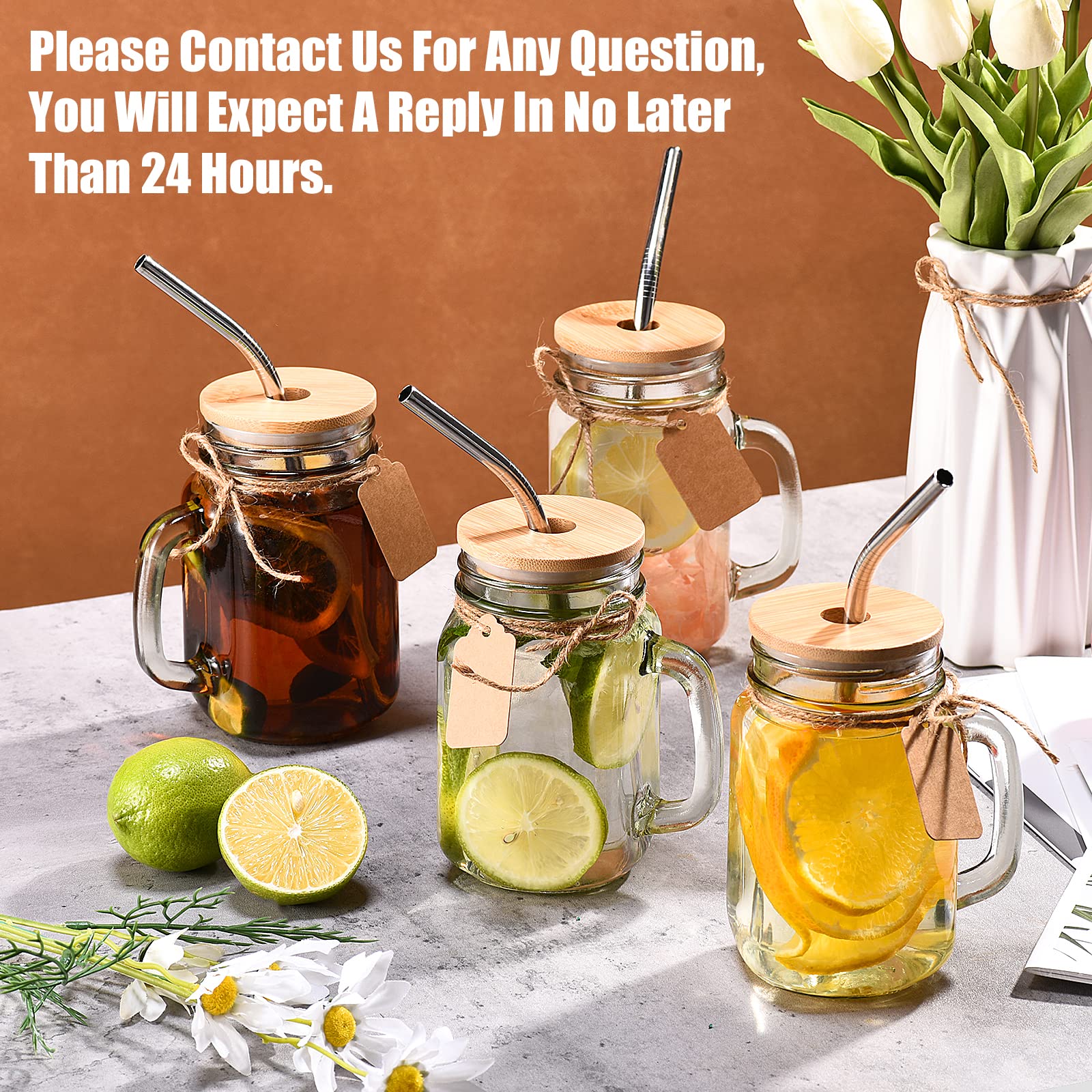 TANGLONG comparaison de taille du mason jar 16 oz à côté d'objets quotidiens