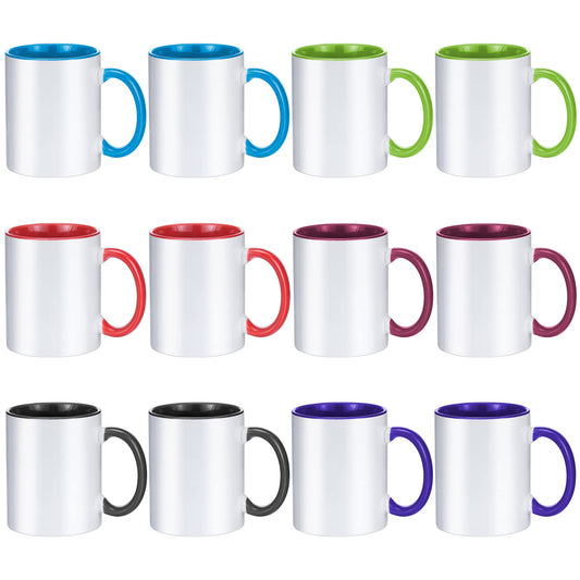 TANGLONG ensemble de 12 mugs colorés prêt à sublimer, variété de couleurs