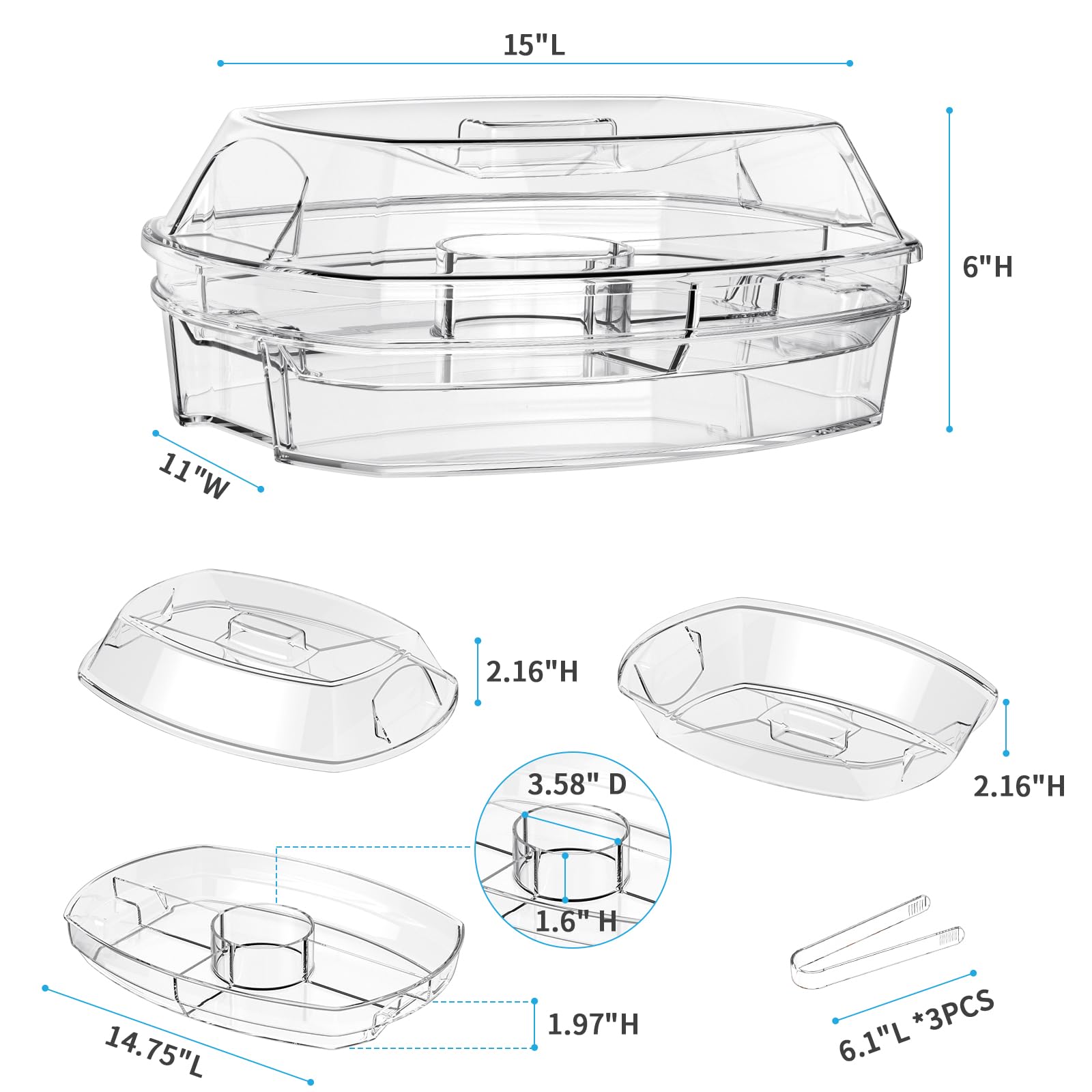 Tangyinus intérieur à quatre compartiments pour organiser fromages, fruits et sushis