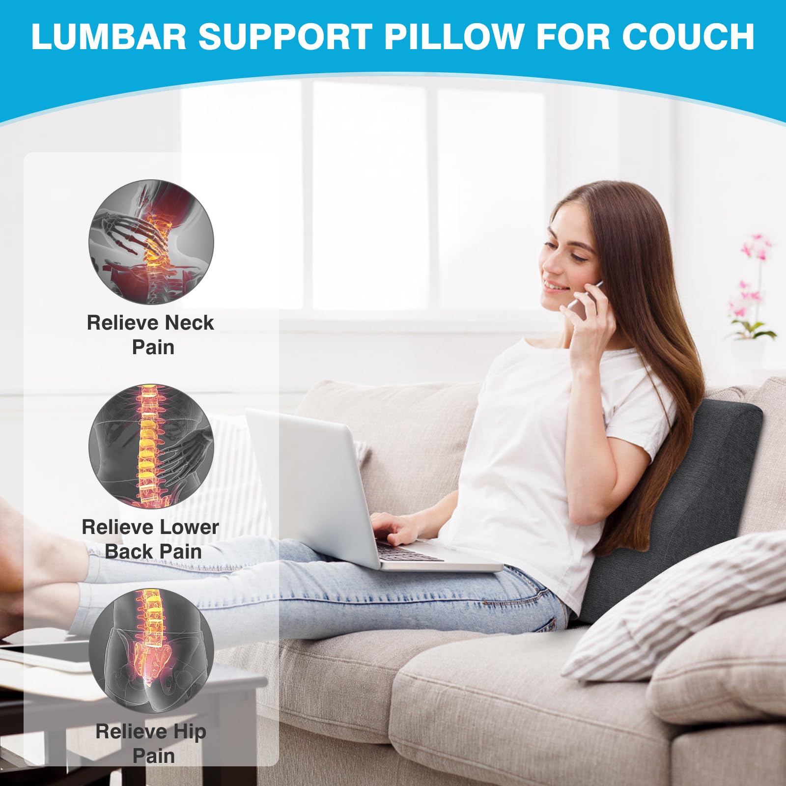 TANYOO coussin placé dans un fauteuil inclinable offrant soutien lombaire immédiat