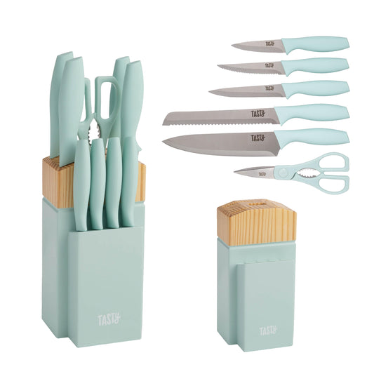 Tasty bloc en pin aqua montrant rangement ordonné et gain de place