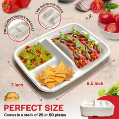 Tasty Taco assiette tenue avec deux tacos et condiments pour service rapide