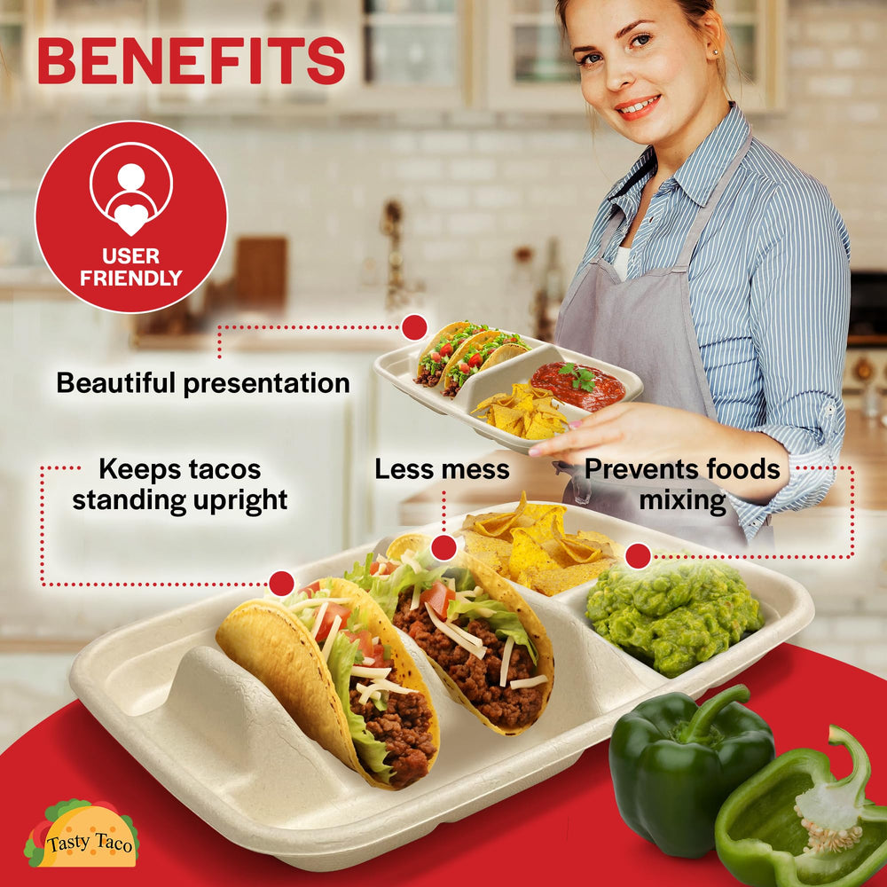 Tasty Taco gros plan sur compartiments pour tacos, réduit les mélanges