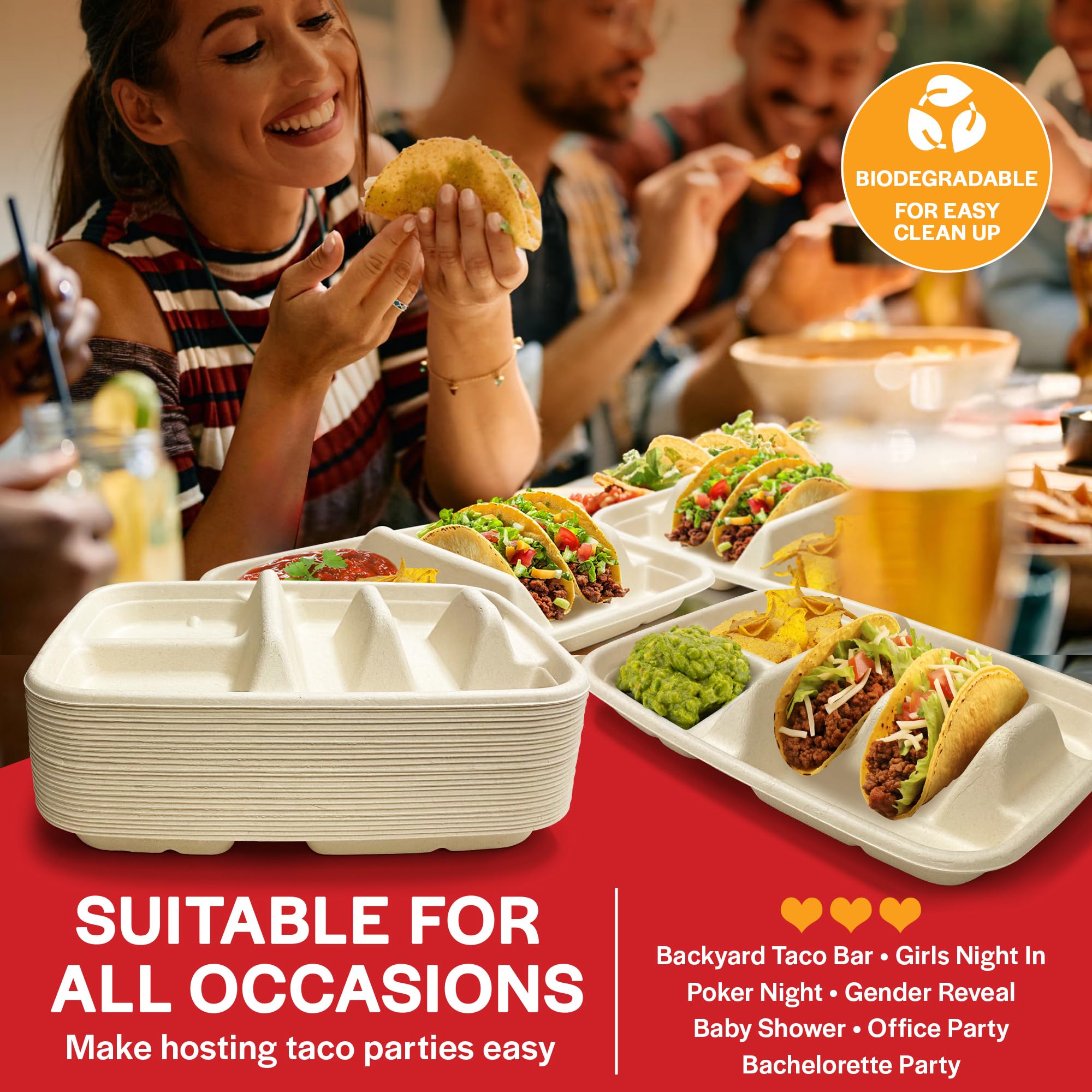 Tasty Taco mise en scène festive beige, idéal pour buffet et Taco Tuesday