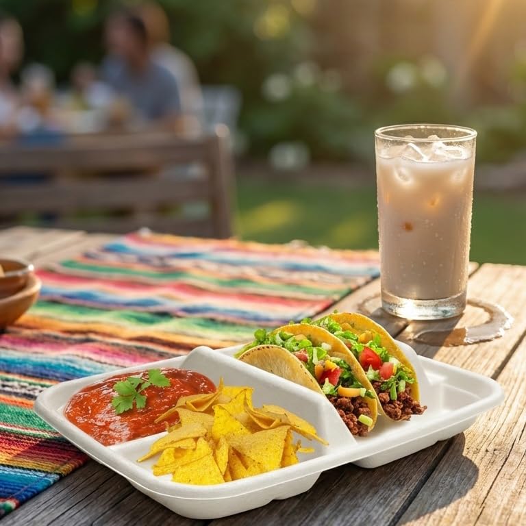 Tasty Taco assiette utilisée sur table de fête pour un buffet organisé