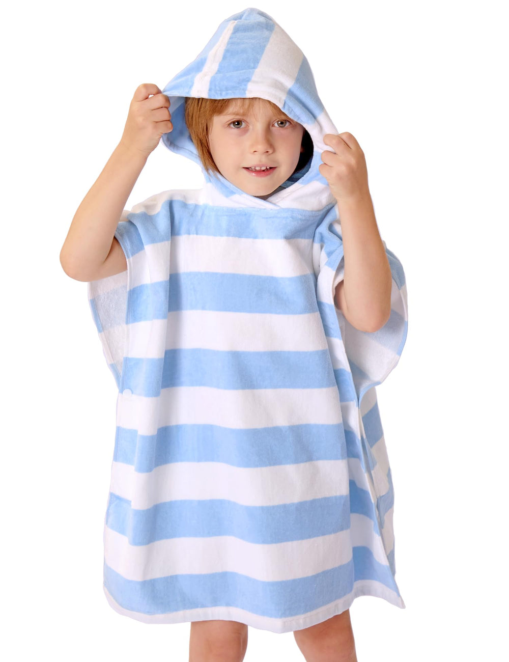 TBEZY poncho serviette face avant montrant coupe et rayures pour confort immédiat