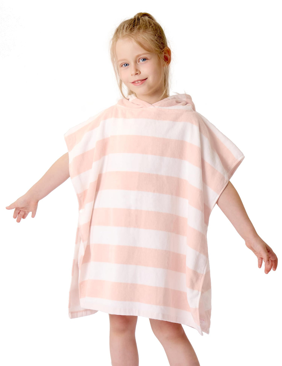 TBEZY poncho serviette face avant montrant coupe et rayures, protection immédiate