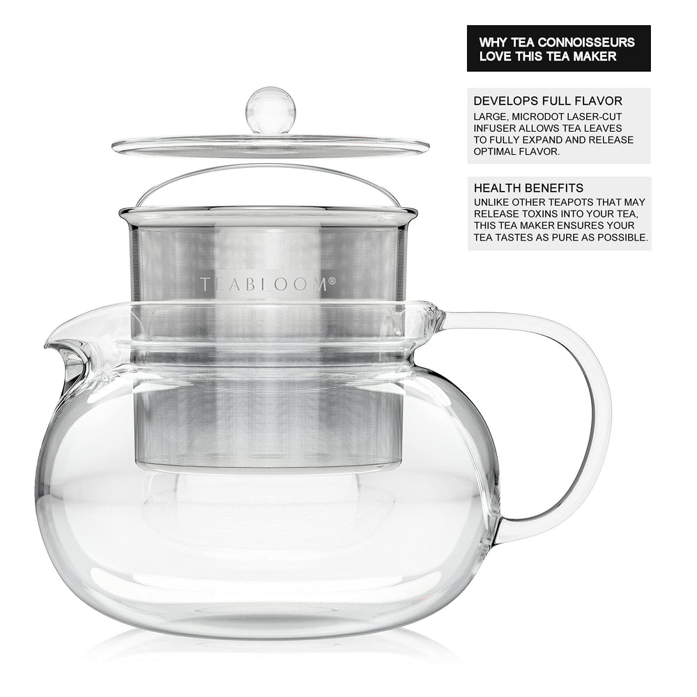 Teabloom Kyoto comparaison d'échelle avec tasse, capacité de 1050 ml visible