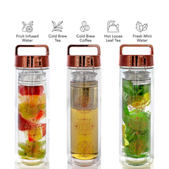Teabloom The Wayfarer gros plan du panier‑infuseur en acier inoxydable, infusion précise