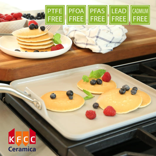 TECHEF gros plan revêtement céramique montrant texture antiadhésive bénéfice cuisson facile