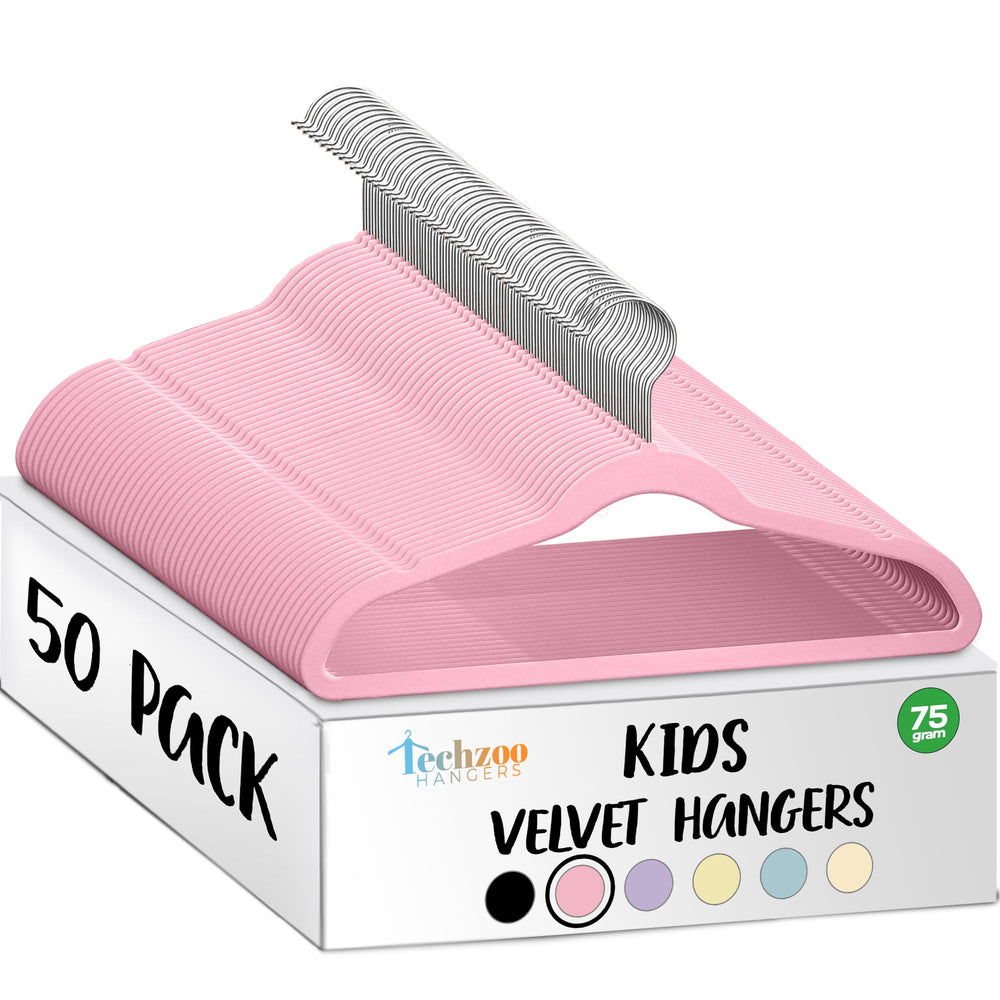 TechZoo pack avant montrant 50 cintres rose pour organisation optimisée