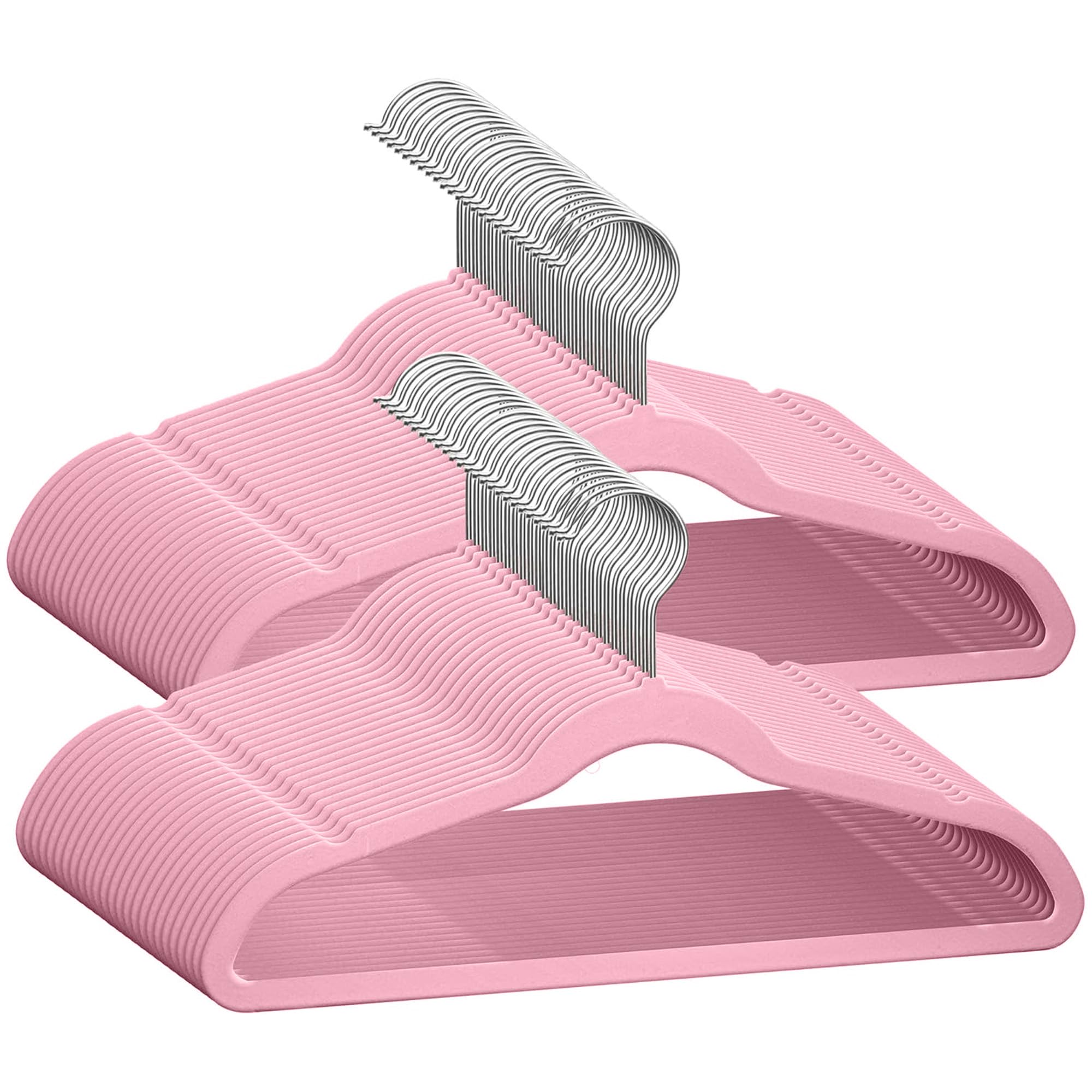 TechZoo pack 50 cintres velours rose, gain de place visible