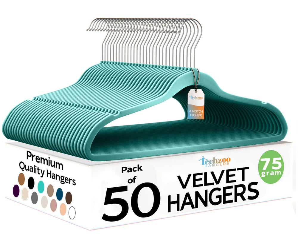 TechZoo pack de 50 cintres velours teal pour rangement maximal
