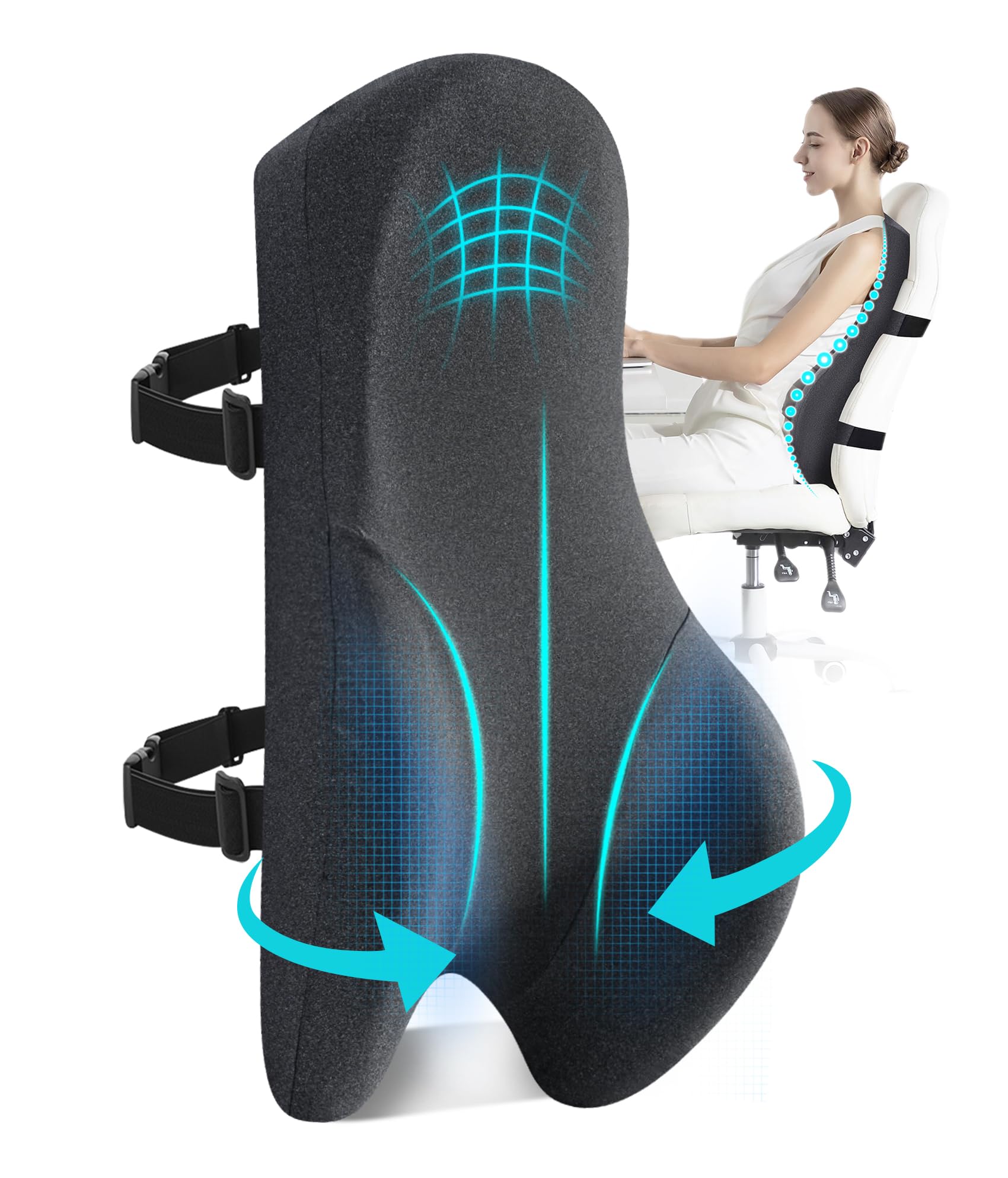 Teemour vue avant du coussin dorsal montrant sa forme allongée et maintien confortable