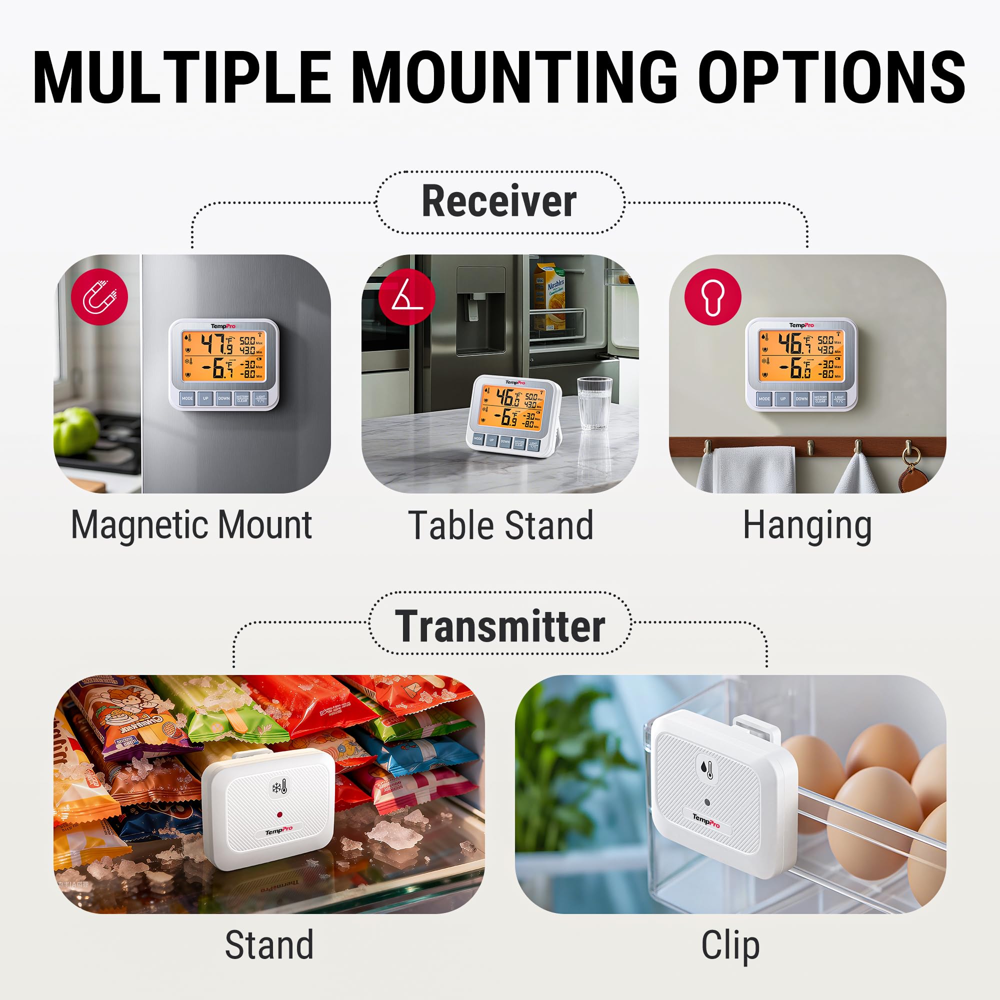 TempPro TempAir comparaison de taille avec piles AAA pour visualiser l'alimentation du récepteur