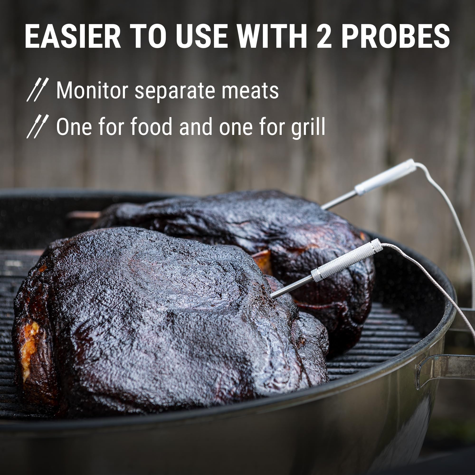 TempPro sonde insérée dans viande sur grill, contrôle précis pendant cuisson