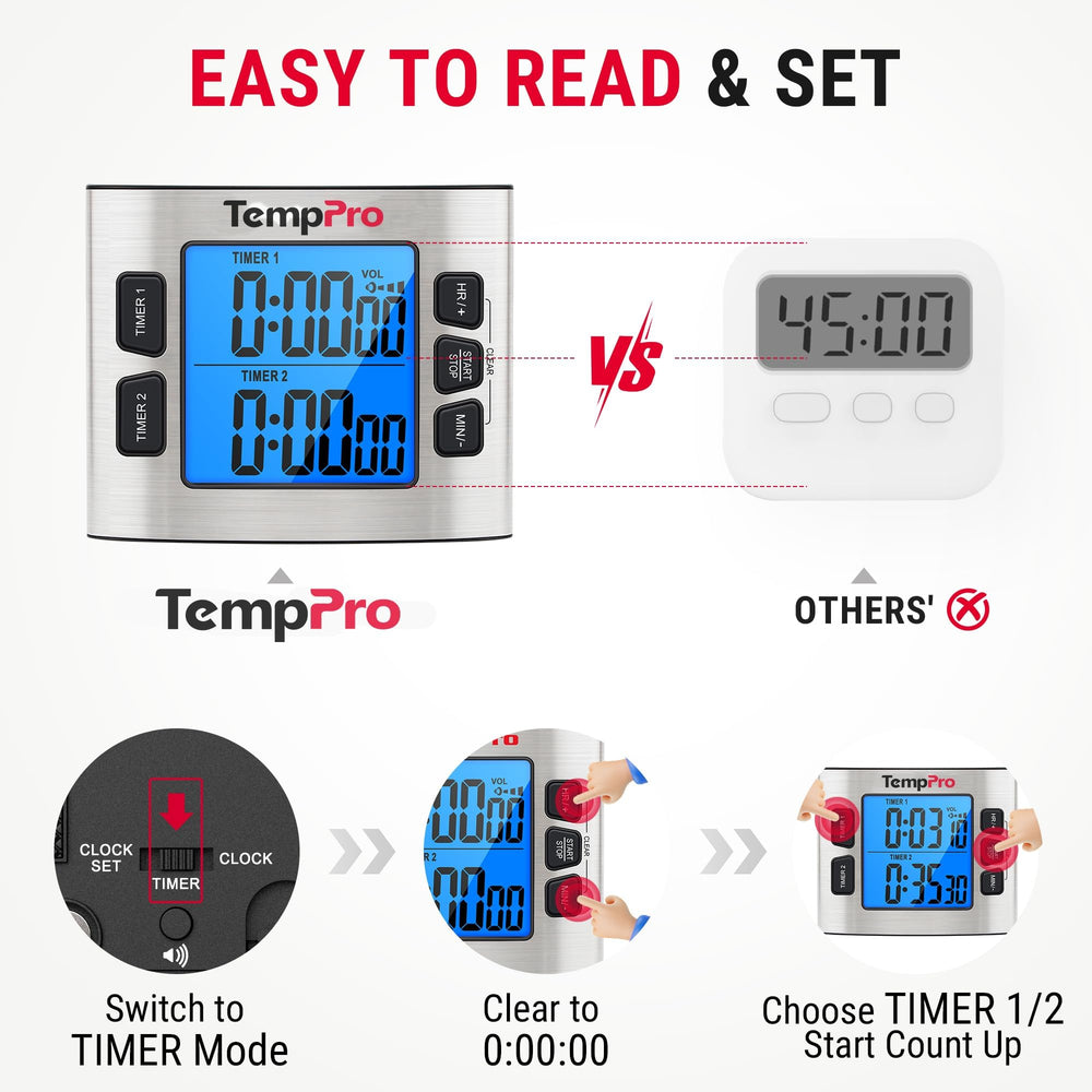 TempPro TM02 à côté d'une main pour comparaison de taille, portable