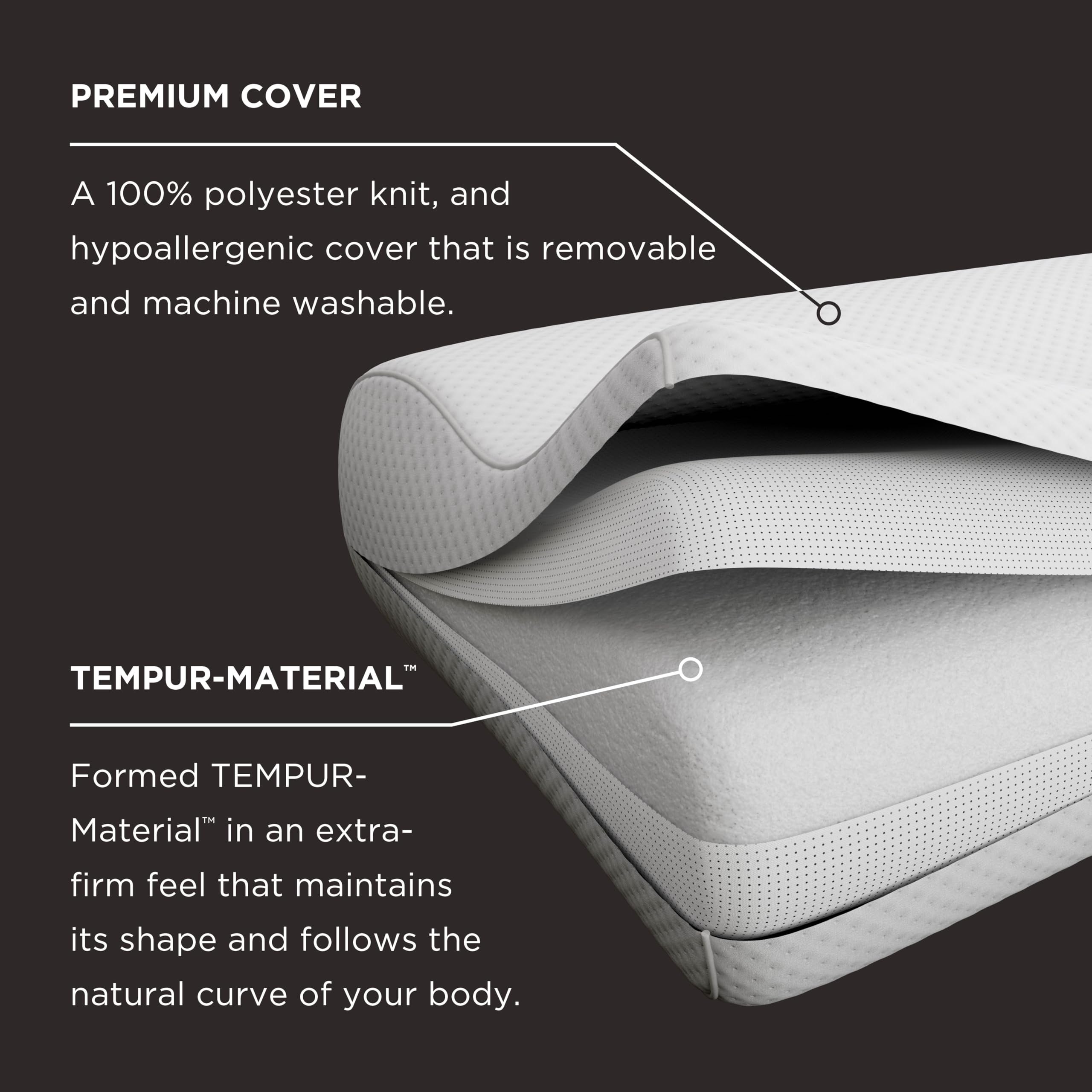 Tempur-Pedic comparaison d’échelle avec une main pour taille réelle