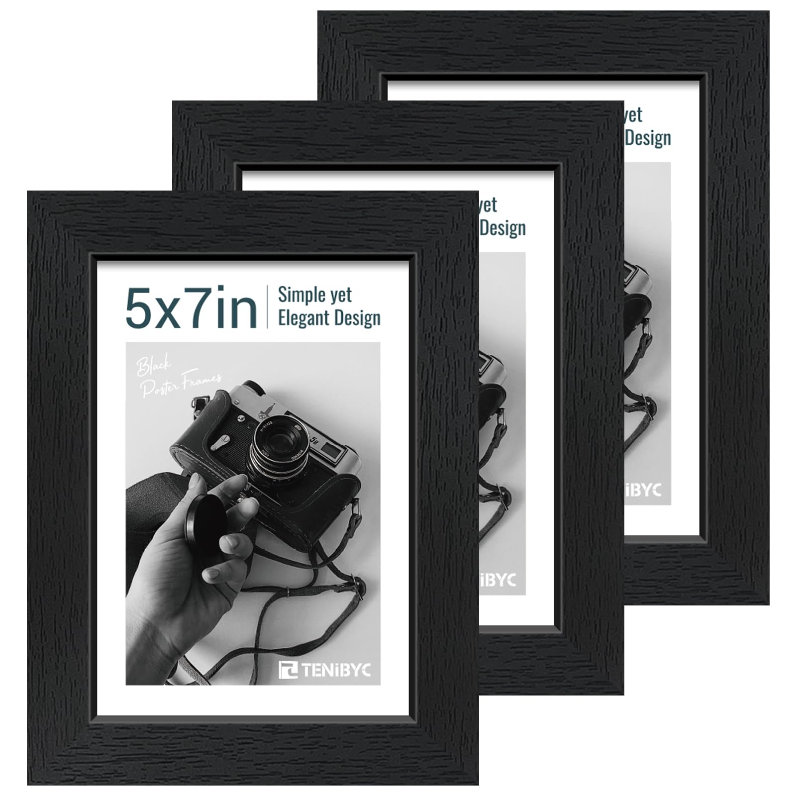 TENIBYC lot de trois cadres 5x7 noir bois pour déco élégante