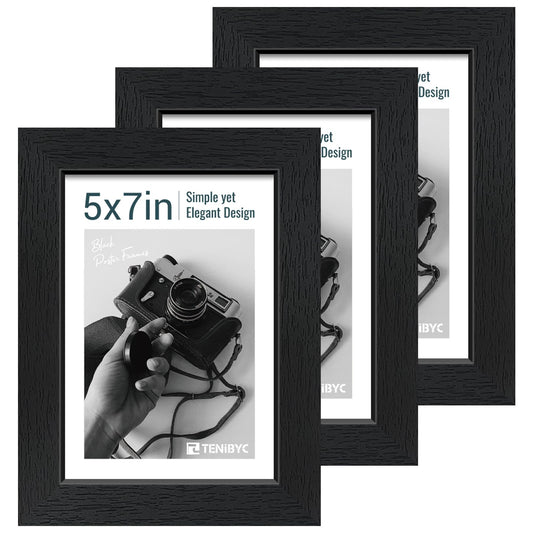 TENIBYC lot de trois cadres 5x7 noir bois pour déco élégante