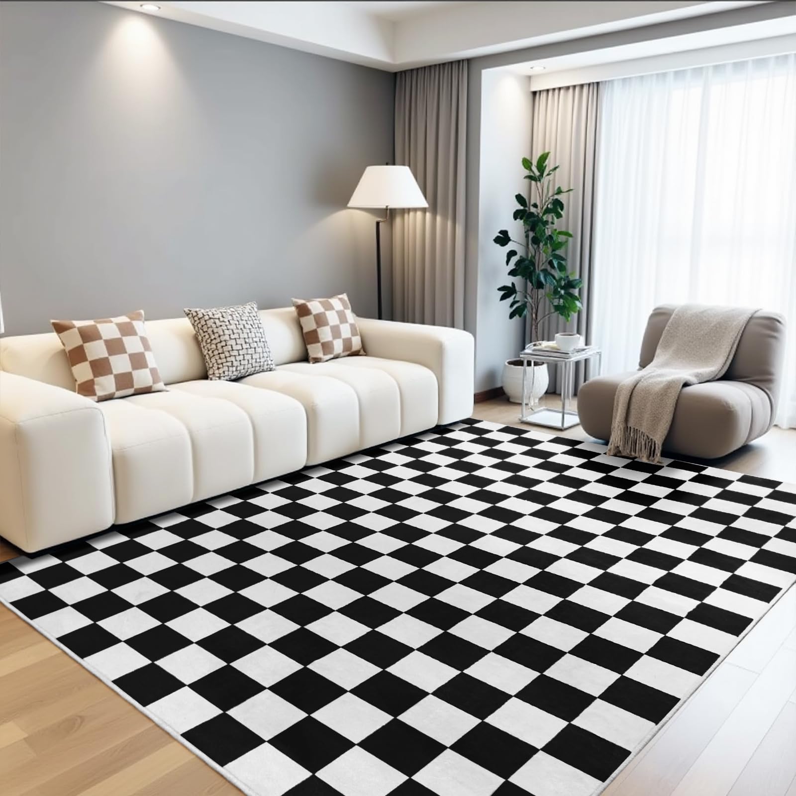 Terrug tapis damier face avant montrant contraste élégant et ambiance moderne